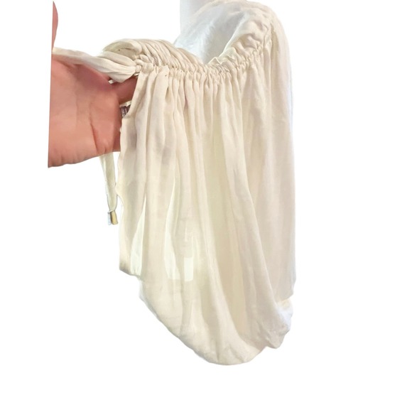 FREE PEOPLE Rachel Silky Top Ivory V-Neck Slinky Jersey Cropped Medium NWOT - Picture 7 of 13